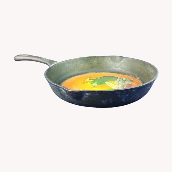 Cast Iron Skillet Art with Easel Hand Painted Fruit Design Decoration Only - Picture 3 of 10